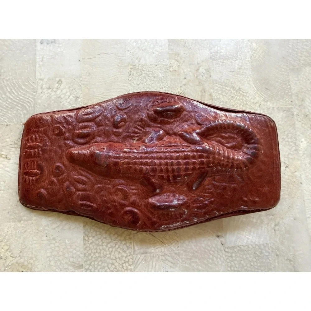 Vintage Alligator Gator Belt Buckle Genuine Hand Carved Western 60s 70s Large